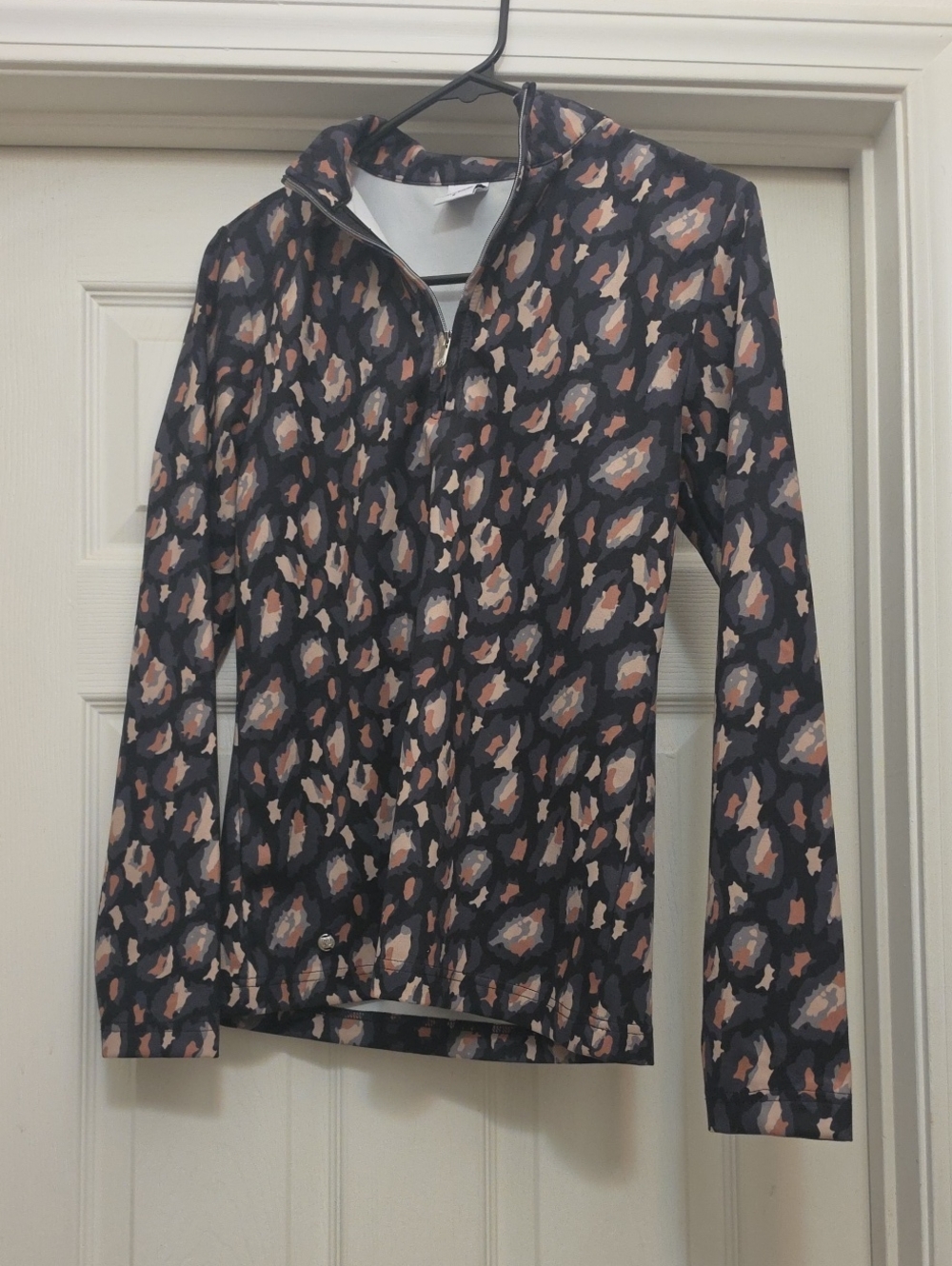 Daily Sports Black Quarter-Zip Sweater with Pink and Cream Leopard Print
